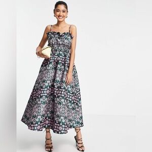 NEW ASOS EDITION Cami Midi Dress with shirred Panel Floral Jacquard Sz 10